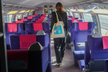 Interior de uno de los trenes de Ouigo que circularán entre Valladolid y Madrid.