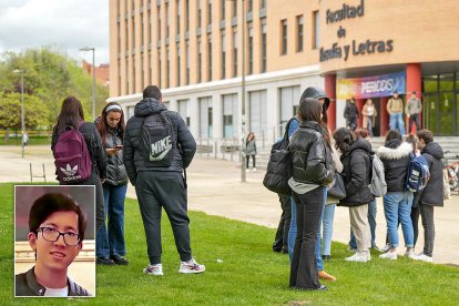 Entorno de la facultad de Filosofía y Letras e imagen de Miguel Li Fernández, el joven fallecido