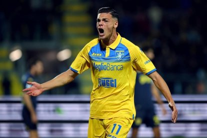 Reinier Jesús, celebra un gol con la camiseta del Frosinone italiano, donde jugó la pasada campaña cedido.