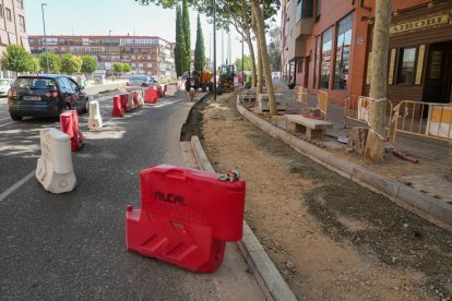 Obras del carril bici del Paseo de Juan Carlos I, próximo a la carretera de Soria