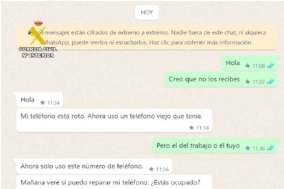 Mensajes de la conversación con la que se inició la estafa.