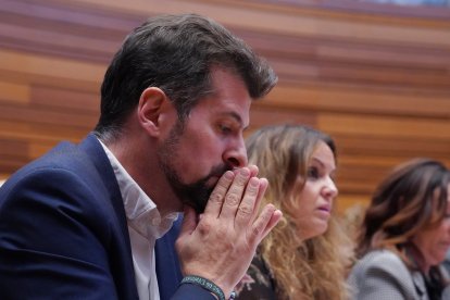 El secretario general del PSOE de Castilla y León, Luis Tudanca, durante el pleno de las Cortes