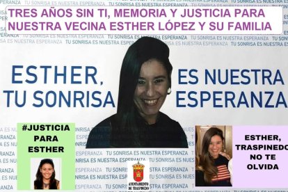 Cartel de Traspinedo en los tres años de la desaparición y muerte de Esther López.