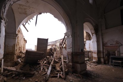 Imagen del estado actual del convento de San Bernardino de Siena en Cuenca de Campos tras el derrumbe del viernes 31 de enero.