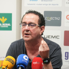 Miguel Ángel Peñas en su última rueda de prensa como entrenador del Caja Rural Aula.