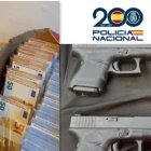 Armas y dinero incautado en la operación policial.