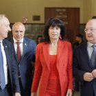 El rector de la UVA, Antonio Largo Cabrerizo; el subdelegado del Gobierno, Jacinto Canales; la ministra de Igualdad; Ana Redondo, y el presidente del CES, Enrique Cabero.