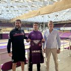 David Barrio, Antón Bouzán y Saúl Hernández en la presentación del jugador con el CBCV.