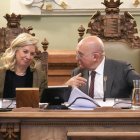 Irene Carvajal y Jesús Julio Carnero en el pleno del Ayuntamiento de Valladolid.