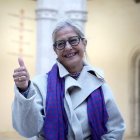 Pilar Garcés celebra su victoria tras el recuento electoral, en las instalaciones del Palacio de Santa Cruz.