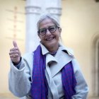 Pilar Garcés celebra su victoria tras el recuento electoral, en las instalaciones del Palacio de Santa Cruz.