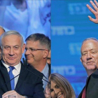 El primer ministro israelí, Binyamin Netanyahu (izquierda), y el líder del partido Azul y Blanco, Benny Gantz.-AFP