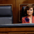 Carmen Calvo, en su escaño en el Congreso.-EFE