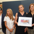 José Macario, Carmen Fernández; Araceli de las Heras y Ángeles Armisén presentan el Cupón de la ONCE dedicado a La Villa Romana. La Olmeda-ICAL