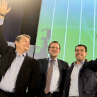 Antonio Sanz (izquierda), junto a Mariano Rajoy y Juan Manuel Moreno Bonilla, en un acto del PP en Jerez el pasado marzo.-Foto: VÍCTOR LÓPEZ / EFE