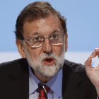 El presidente del Gobierno, Mariano Rajoy, durante su intervención en la Reunió del Cercle d'Economia, el sábado 24 de mayo.-EFE