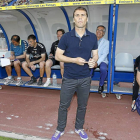Rubi y su equipo de trabajo, antes de su último partido como entrenador blanquivioleta, en Las Palamas.-E.M