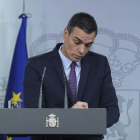 El presidente del Gobierno, Pedro Sánchez, durante una rueda de prensa.-DAVID CASTRO