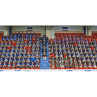 La gran familia del Hand Vall posa en las gradas del polideportivo Huerta del Rey.-DANIMANTIS