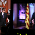 El 'president' Carles Puigdemont durante el mensaje institucional con motivo de la Diada.-JORDI BEDMAR