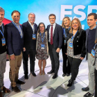 Pablo Casado con candidatos del PPa las alcaldías de las capitales de Castilla y León ayer en la Convención de Madrid.-ICAL