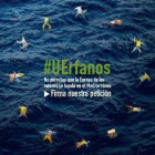Imagen de la campaña #UErfanos en que las estrellas de la bandera de la UE son reemplazadas por inmigrantes ahogados.-