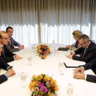 Josep Borrell (izquierda) y Serguéi Lavrov (derecha), en la reunión que han mantenido en Nagoya (Japón), este sábado.-EPA