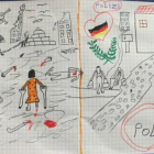 Dibujo de un niño refugiado sirio que ha enternecido a la policía de Passau (Baja-Baviera).-TWITTER / @BPOL_BY