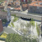 Infografía en la que se muestra cómo quedará el paso de la plaza Rafael Cano, con la iglesia de La Pilarica a la izquierda.-E. M.