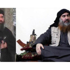 La imagen de la derecha de Abu Bakr al Baghdadi, pertenece a julio del 2014 y la de la izquierda a abril del 2019.-