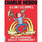 Portada de la revista satírica Charlie Hebdo que se publicará este viernes. En ella se puede leer el lema: "Ellos tienen armas. Que se jodan, nosotros tenemos champán" junto a un dibujo realizado por la dibujante Coco.-HO / AFP