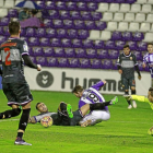 El delantero blanquivioleta Rodri cae en la jugada en que se pidió penalti del Elche.-El delantero blanquivioleta Rodri cae en la jugada en que se pidió penalti del Elche. MIGUEL ÁNGEL SANTOS
