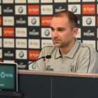 Carles Duran, en su primera rueda de prensa como nuevo entrenador del Divina Joventut.-EL PERIÓDICO