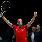 Rafa Nadal celebra el triunfo en su partido individual ante el ruso Kachanov en la Copa Davis.-X01622