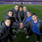 De izquierda a derecha, Jairo (jugador), Llorente (jugador), Díaz (segundo entrenador), Rabadán (primer entrenador), Muñoz (delegado), David (jugador) y Rubén (jugador).-PABLO REQUEJO