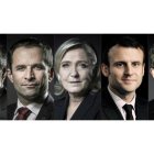 De izquierda a derecha, los candidatos al Elíseo: Fillon, Hamon, Le Pen, Macron y Mélenchon.-JOEL SAGET