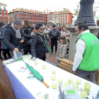 Mesa de cuestación de la AECCen la Plaza Mayor durante el acto de geolocalización de la lucha contra el cáncer.-ICAL