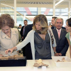 La reina Sofía observa una de las piezas del Cenieh durante la inauguración en kulio de  2009.-ICAL
