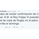 Óscar Puente, el gran impulsor de trasladar a Zorrilla la final, ve cumplido otro deseo. Ayer comunicó a través de twitter la presencia del Rey Felipe VI en el palco.-TWITTER