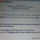 Nuevo comunicado de Renault, de esta mañana, en el que ahora sí se anuncia el cierre de la fábrica de Valladolid.