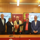 Samuel Puente, Raúl Gómez, Óscar Castañeda, Jesús Martín y José Ignacio Hernández, en la presentación de los partidos en la FBCyL. / EM
