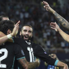 Los jugadores del Madrid celebran un gol en la Supercopa de Europa.-EFE / GEORGI LICOVSKI