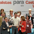 En el centro, Julio Fernández, Luis Tudanca y Soraya Rodríguez, el sábado pasado en el Congreso Extraordinario del PSOE-J.M.Lostau