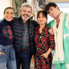 Raquel Sánchez Silva, Lorenzo Caprile, María Escoté y Palomo Spain, en el taller de Desigual, este domingo, en Maestros de la costura.-RTVE