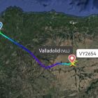 Detalle del desvío del avión hacia Villanubla en Valladolid.-@controladores