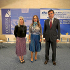 Alison Hunter, Silvia Clemente y Bernd Schuh en la inauguración de la Jornada sobre despoblación.-ICAL