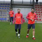 Messi y Suárez, en la ciudad deportiva en el último entrenamiento antes de volar a Glasgow.-FC BARCELONA