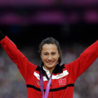 La atleta turca Asli Cakir Alptekin, tras ganar el oro olímpico de la prueba de 1.500 metros en Londres 2012.-Foto:   AP / MATT SLOCUM