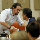 Pablo Iglesias y Pedro Sánchez, el pasado agosto en el Congreso.-JOSE LUIS ROCA