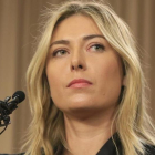 Sharapova, el pasado 7 de marzo, cuando confesó haber tomado Meldonium en el 2016.-AP / DAMIAN DOVARGANES